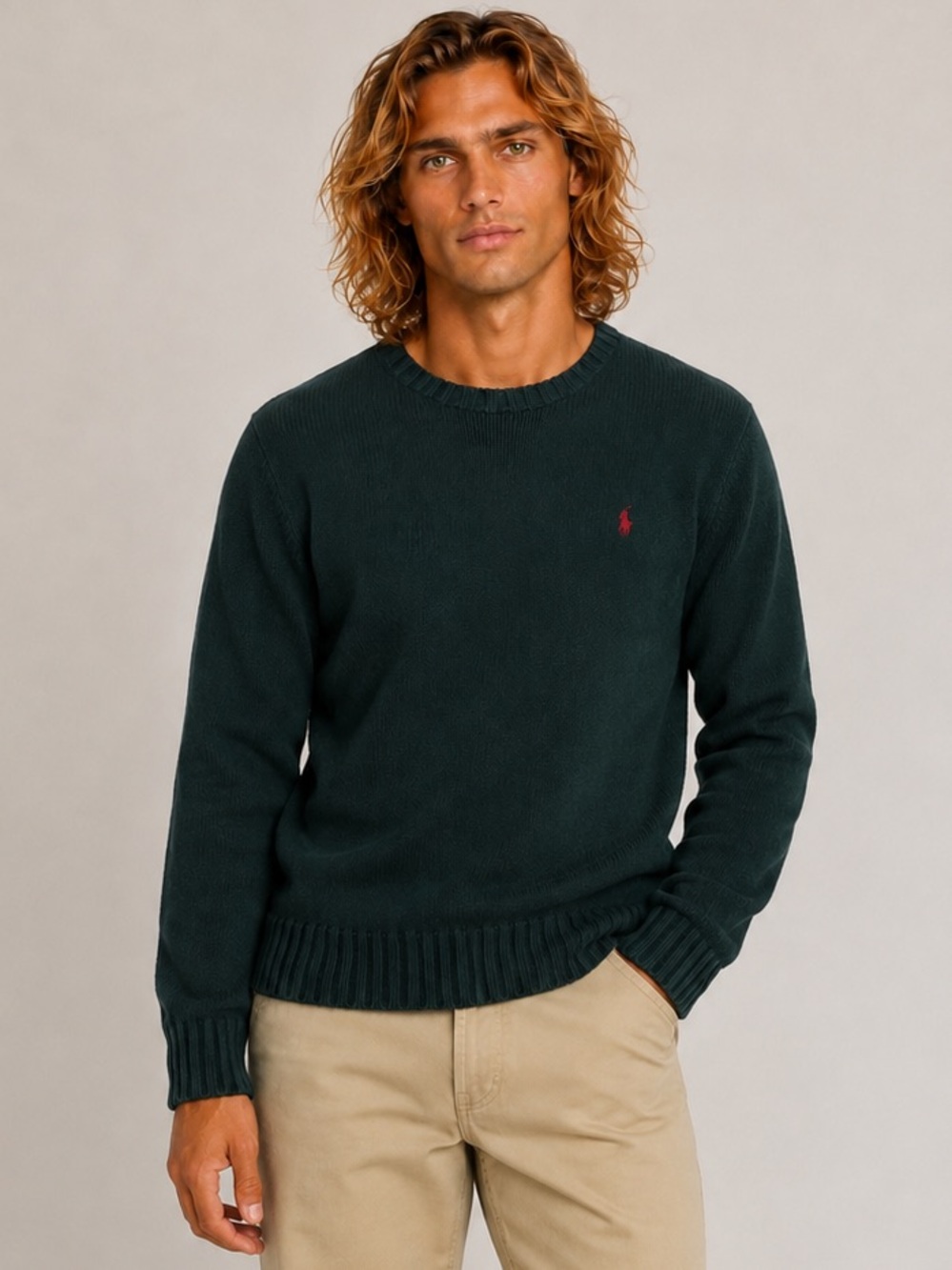 Polo Ralph Lauren Vintage Men’s Crewneck Sweater Deep Teal Cotton Logo L